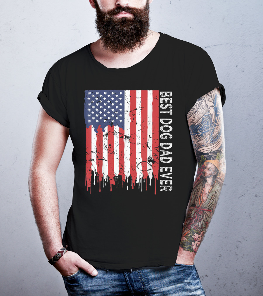 Best Dog Dad Ever American Flag Mens T-Shirt