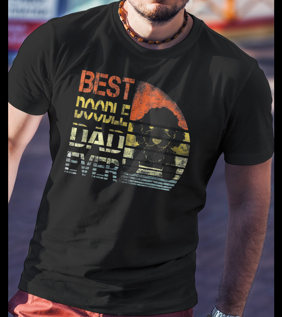 Best Doodle Dad Ever Vintage Gold Sunset Dog T-Shirt