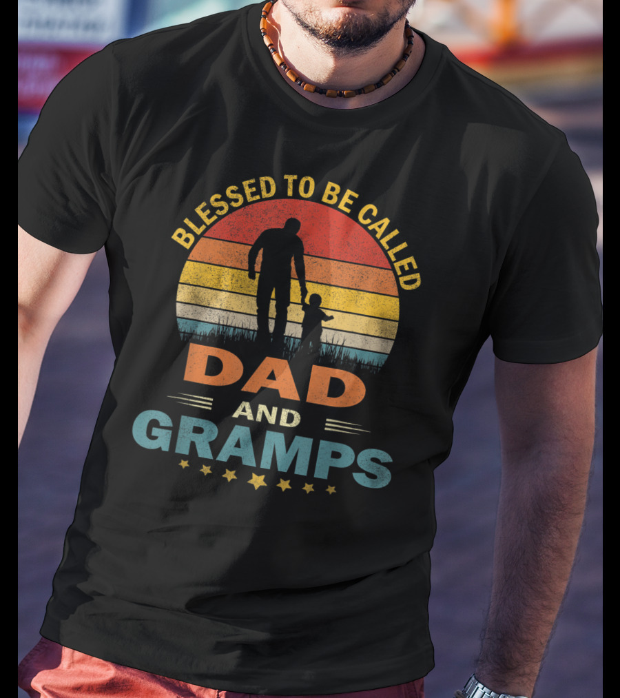 Blessed To Be Called Dad And Gramps Vintage Sunset T-Shirt
