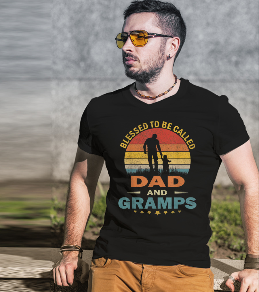 Blessed To Be Called Dad And Gramps Vintage Sunset T-Shirt