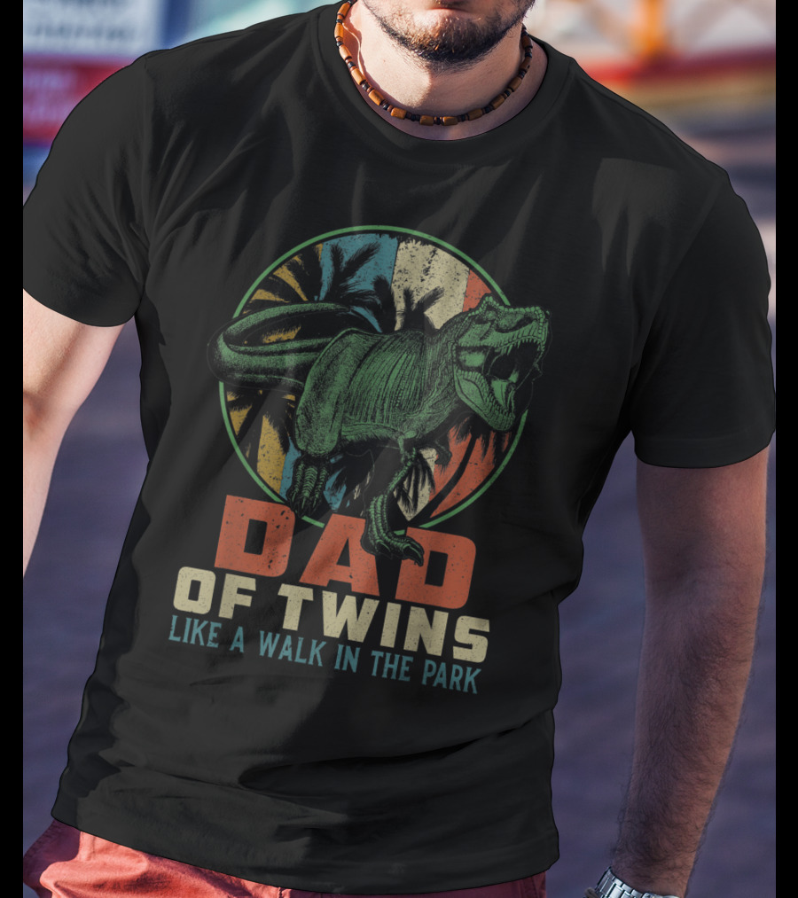 Dad Of Twins Like A Walk In The Park Dinosaur T-Shirt