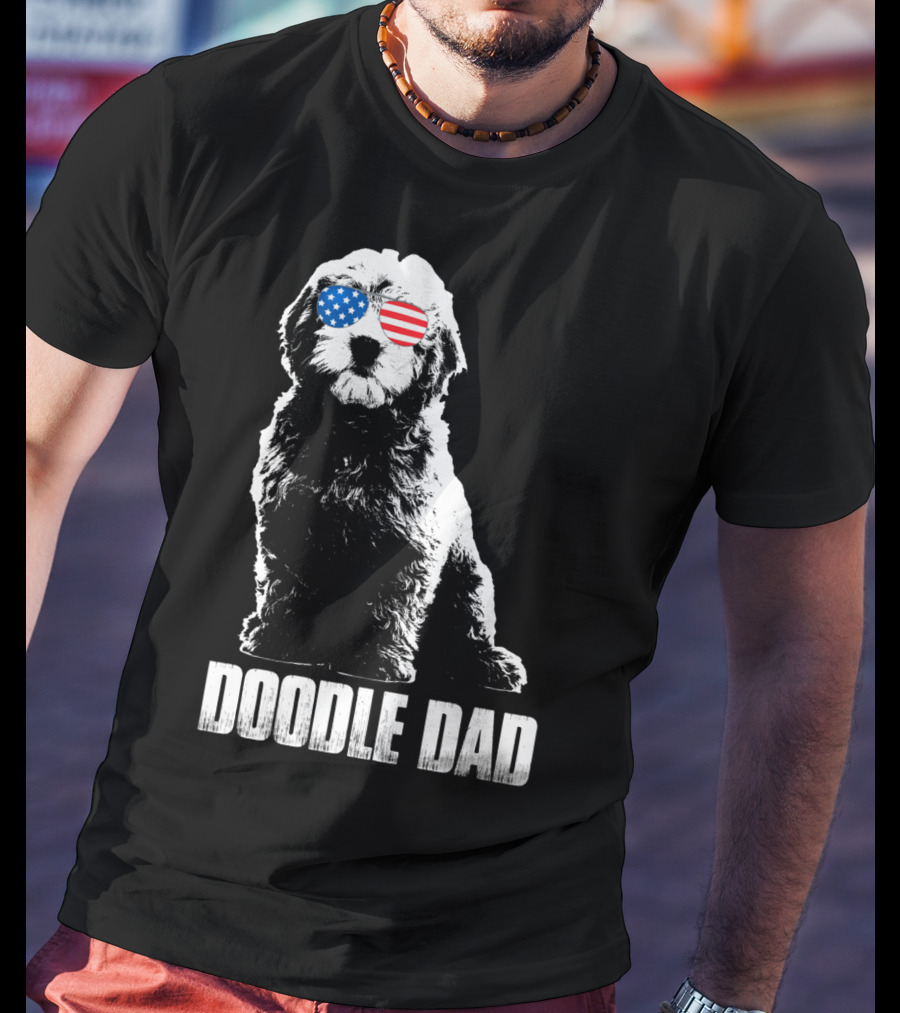 Doodle Dad Goldendoodle Vintage Patriotic American Flag Sunglasses T-Shirt