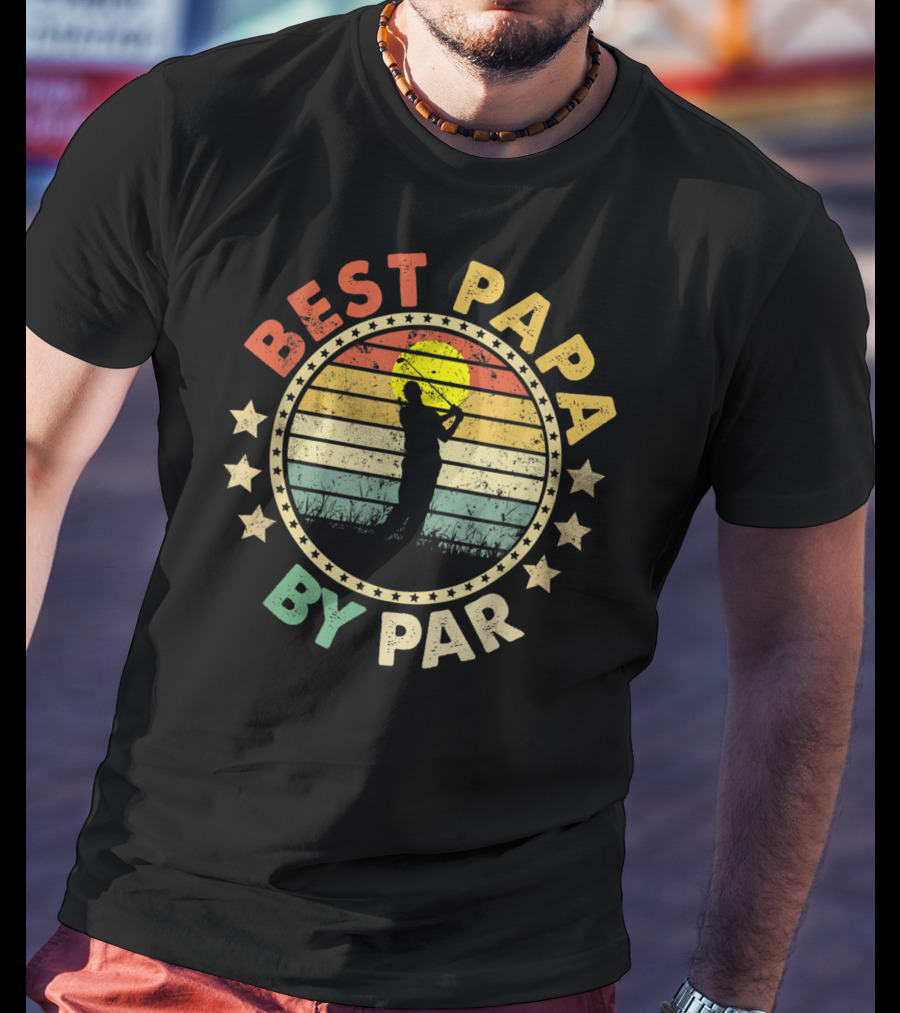 Best Papa By Par Retro Golf Sunset Father's Day Men's T-Shirt