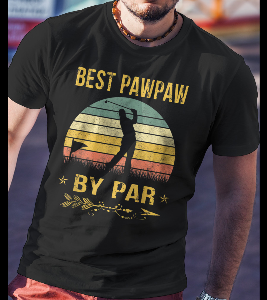 Father's Day Best Pawpaw By Par Funny Golf Silhouette Vintage Sunset T-Shirt