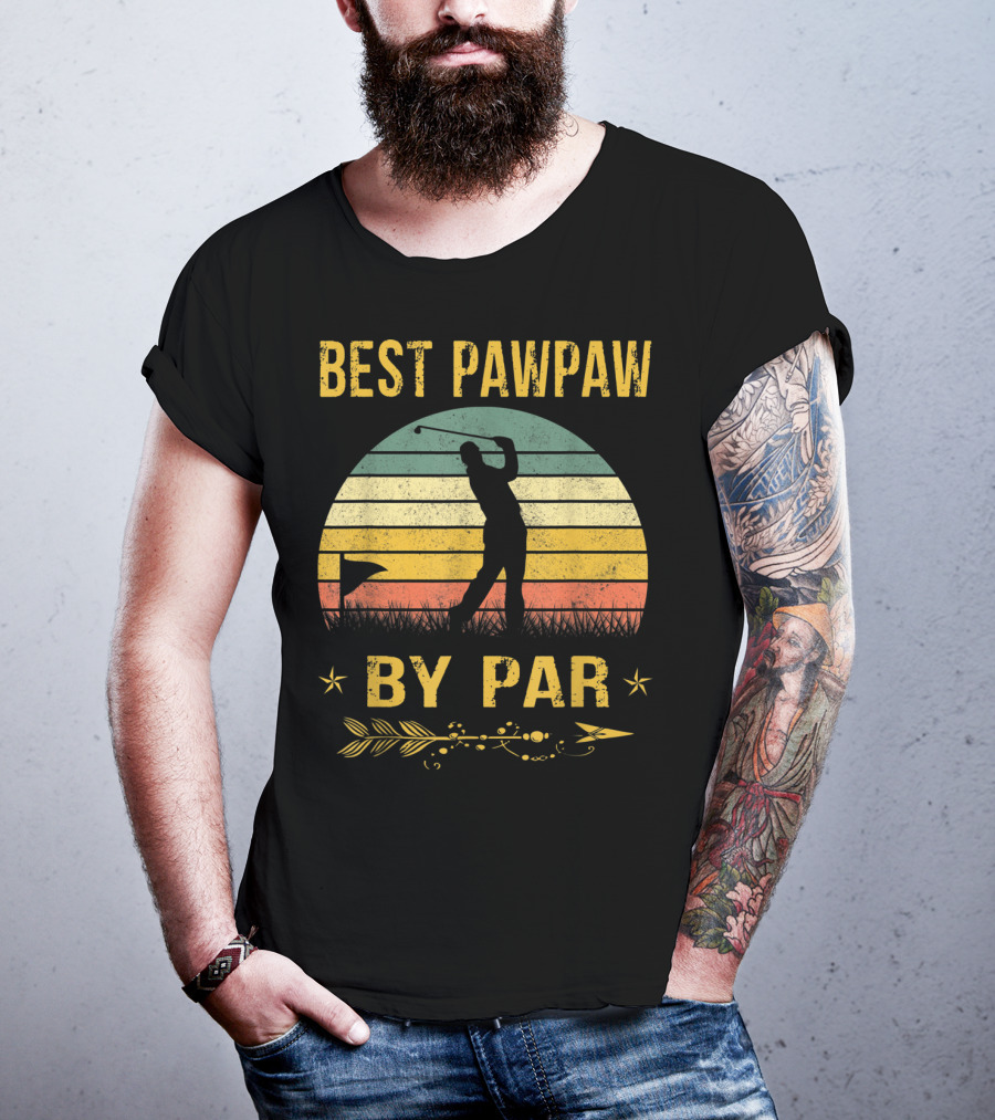 Father's Day Best Pawpaw By Par Funny Golf Silhouette Vintage Sunset T-Shirt