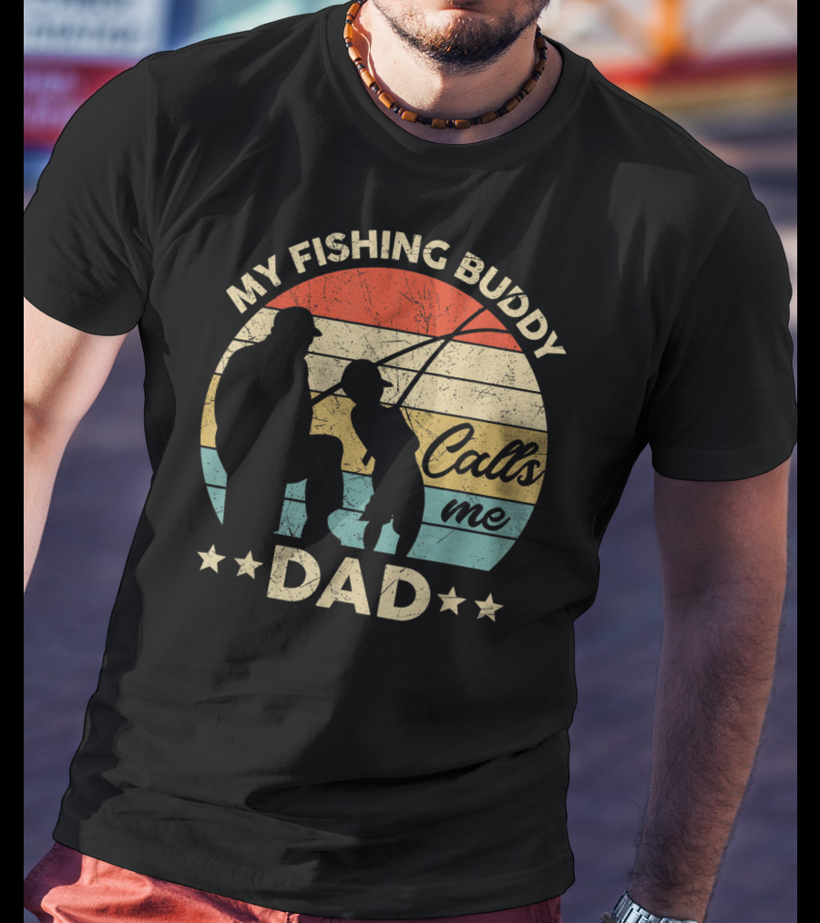My Fishing Buddy Calls Me Dad Retro Stripes T-Shirt