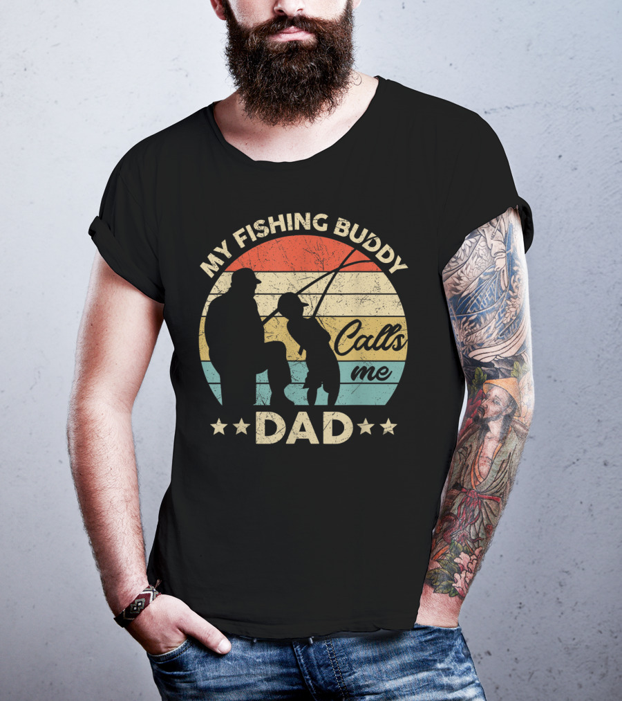 My Fishing Buddy Calls Me Dad Retro Stripes T-Shirt