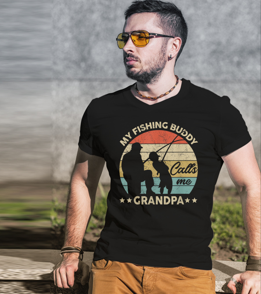 My Fishing Buddy Calls Me Grandpa Retro T-Shirt