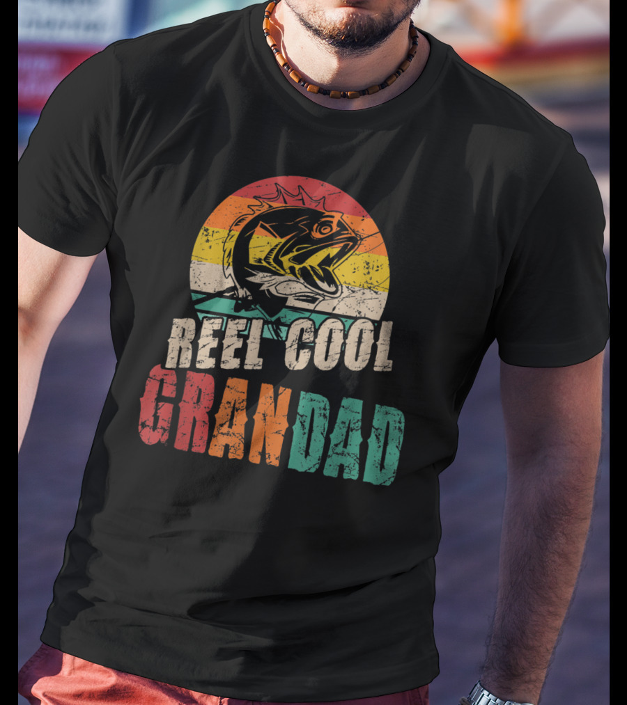 Reel Cool Grandad Vintage Fisherman Retro Fishing Sunset T-Shirt