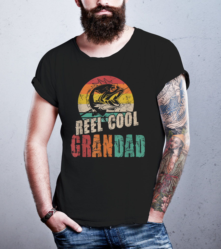 Reel Cool Grandad Vintage Fisherman Retro Fishing Sunset T-Shirt