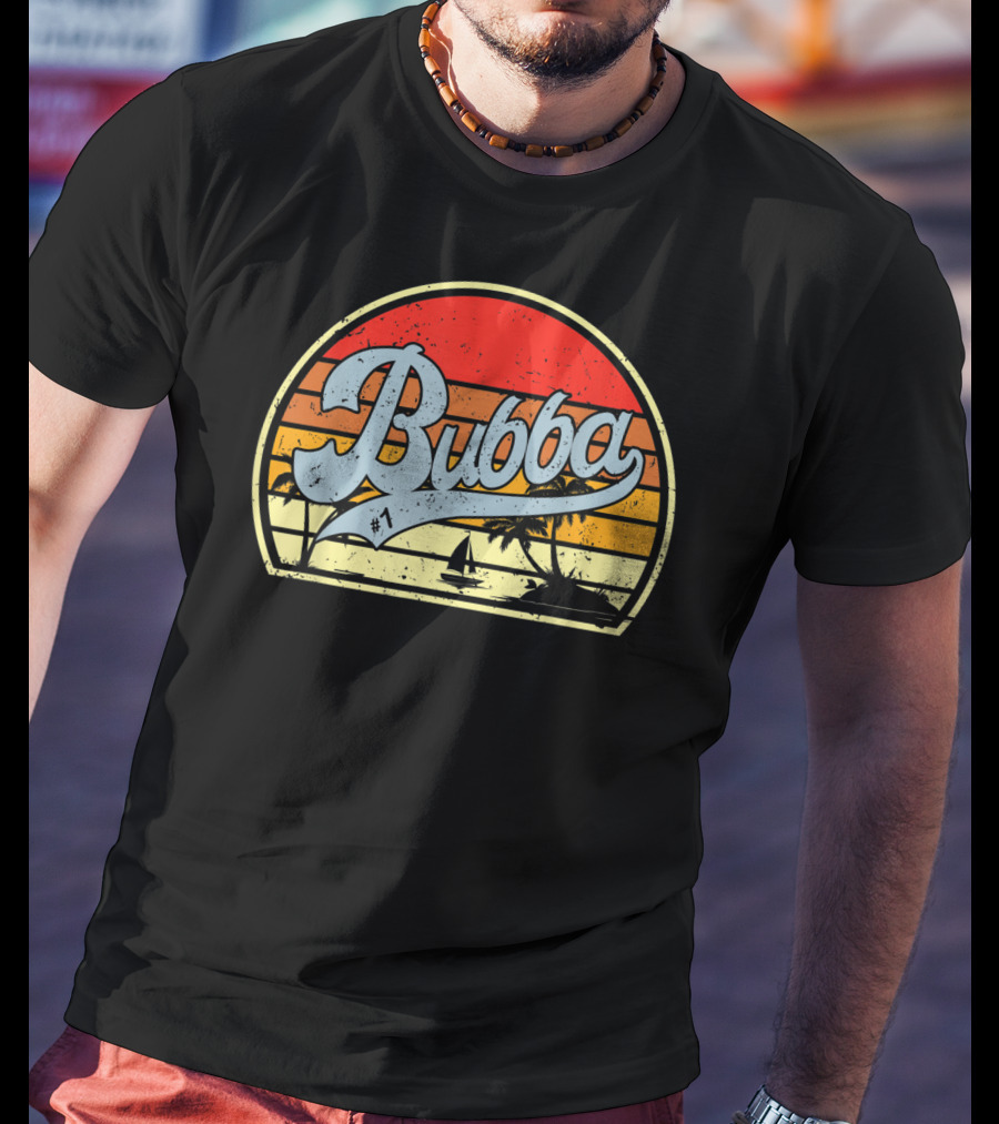 Bubba Retro Sunset Sailboat Palm Trees T-Shirt