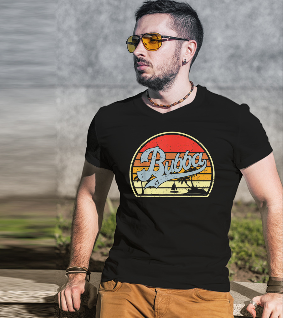 Bubba Retro Sunset Sailboat Palm Trees T-Shirt