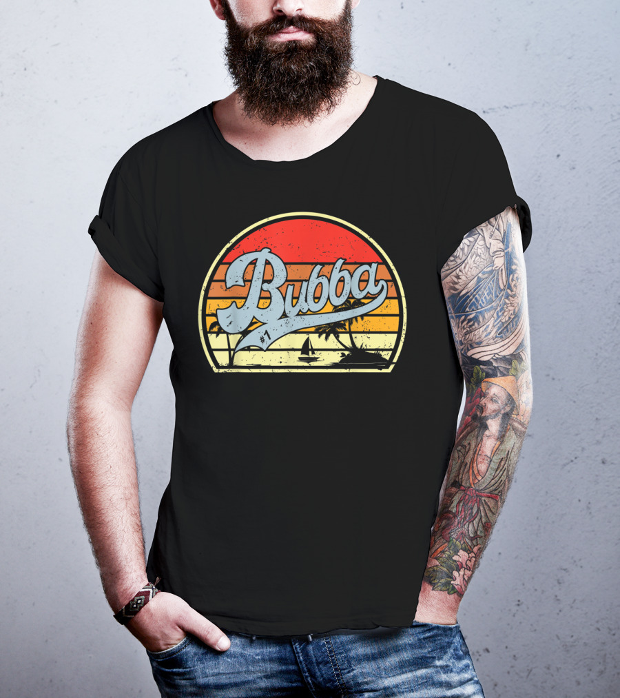Bubba Retro Sunset Sailboat Palm Trees T-Shirt