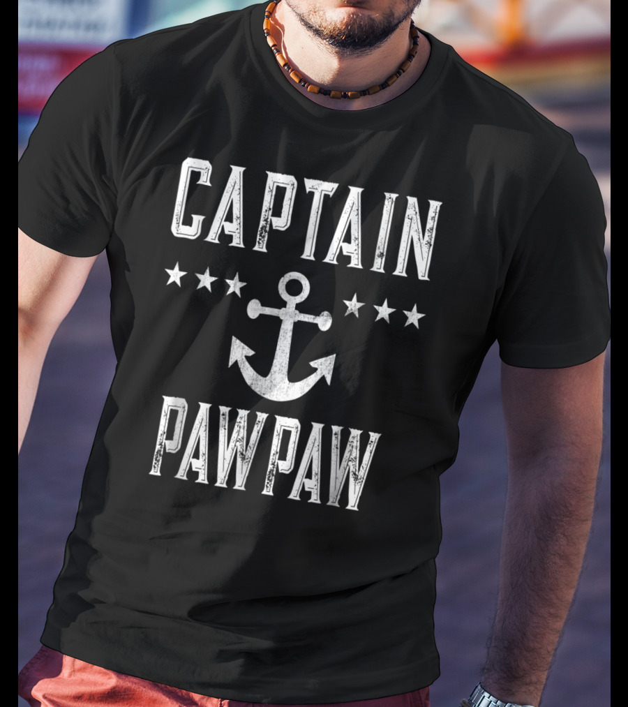 Captain PawPaw Nautical Anchor Stars Mens Vintage Family Cruise T-Shirt