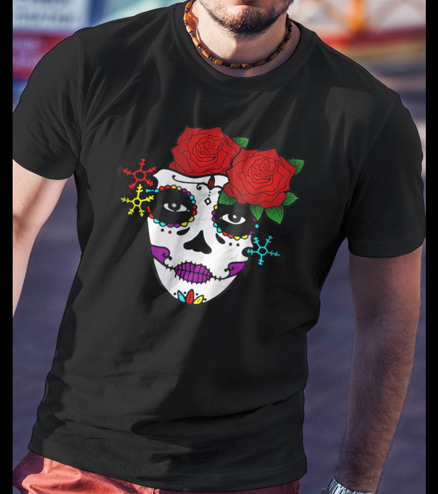 Mexican Day Of The Dead Colorful La Catrina With Roses T-Shirt