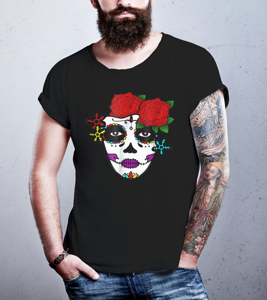 Mexican Day Of The Dead Colorful La Catrina With Roses T-Shirt