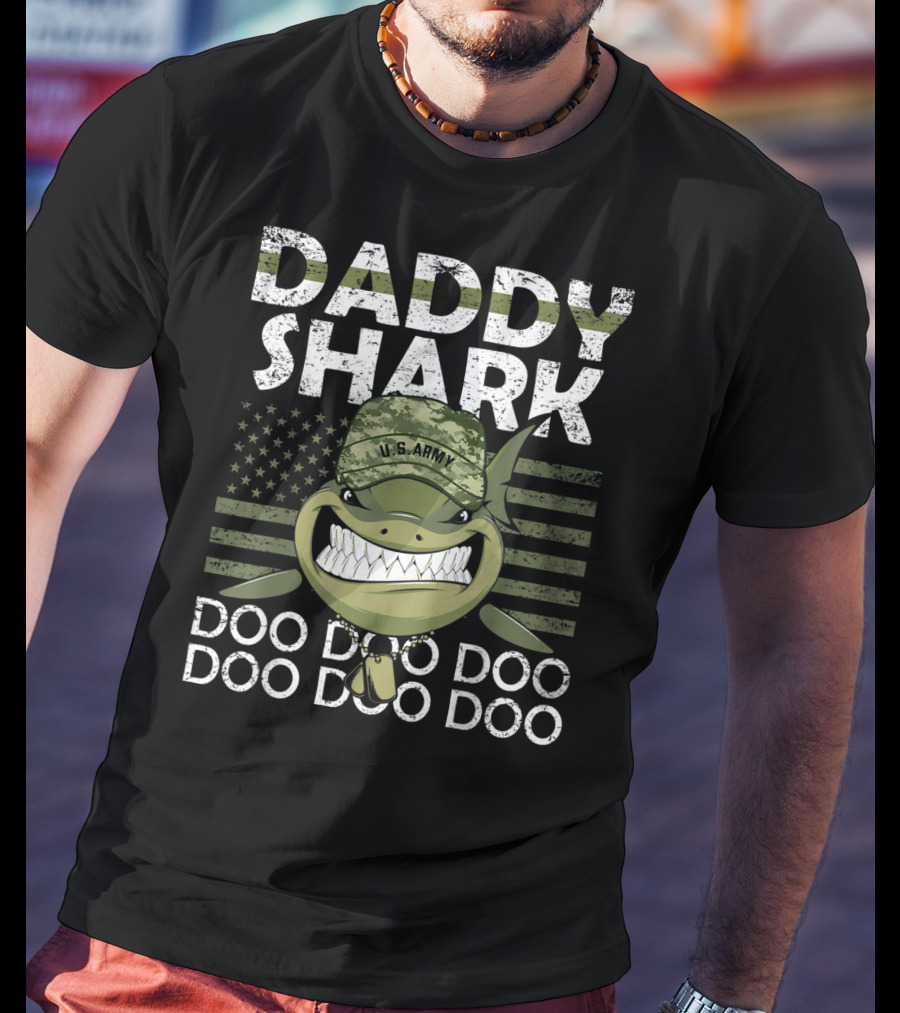 Daddy Shark U.S. Army Doo Doo Doo Patriotic Veteran T-Shirt