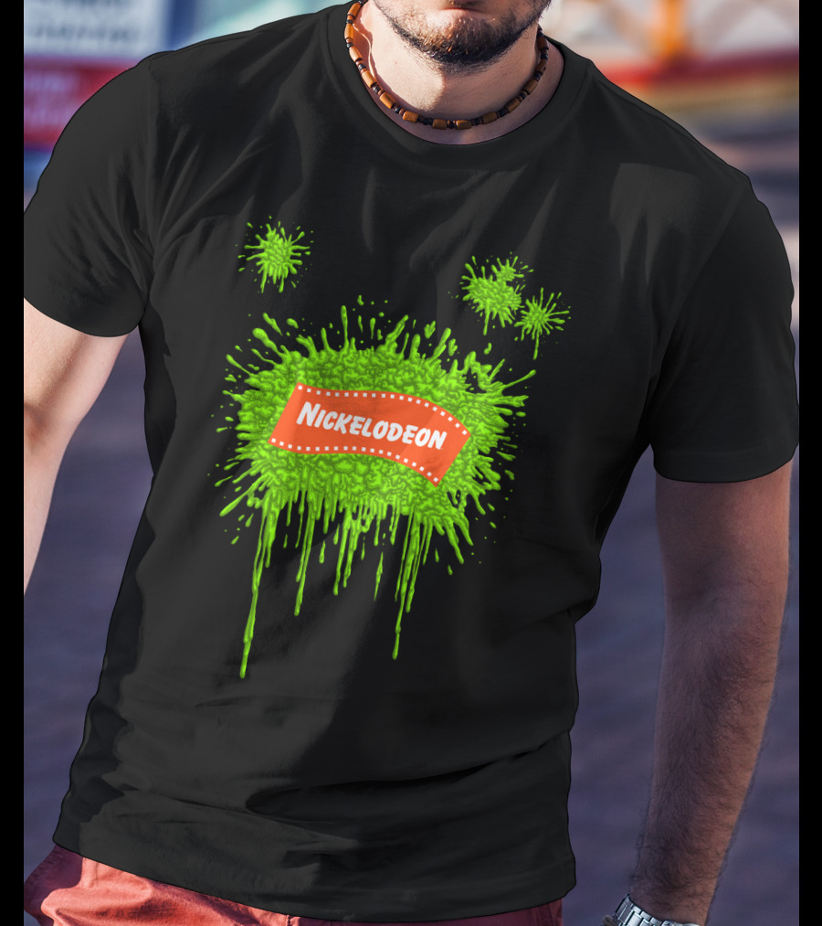 Nickelodeon Classic Green Slime Splat Logo With Orange Text T-Shirt