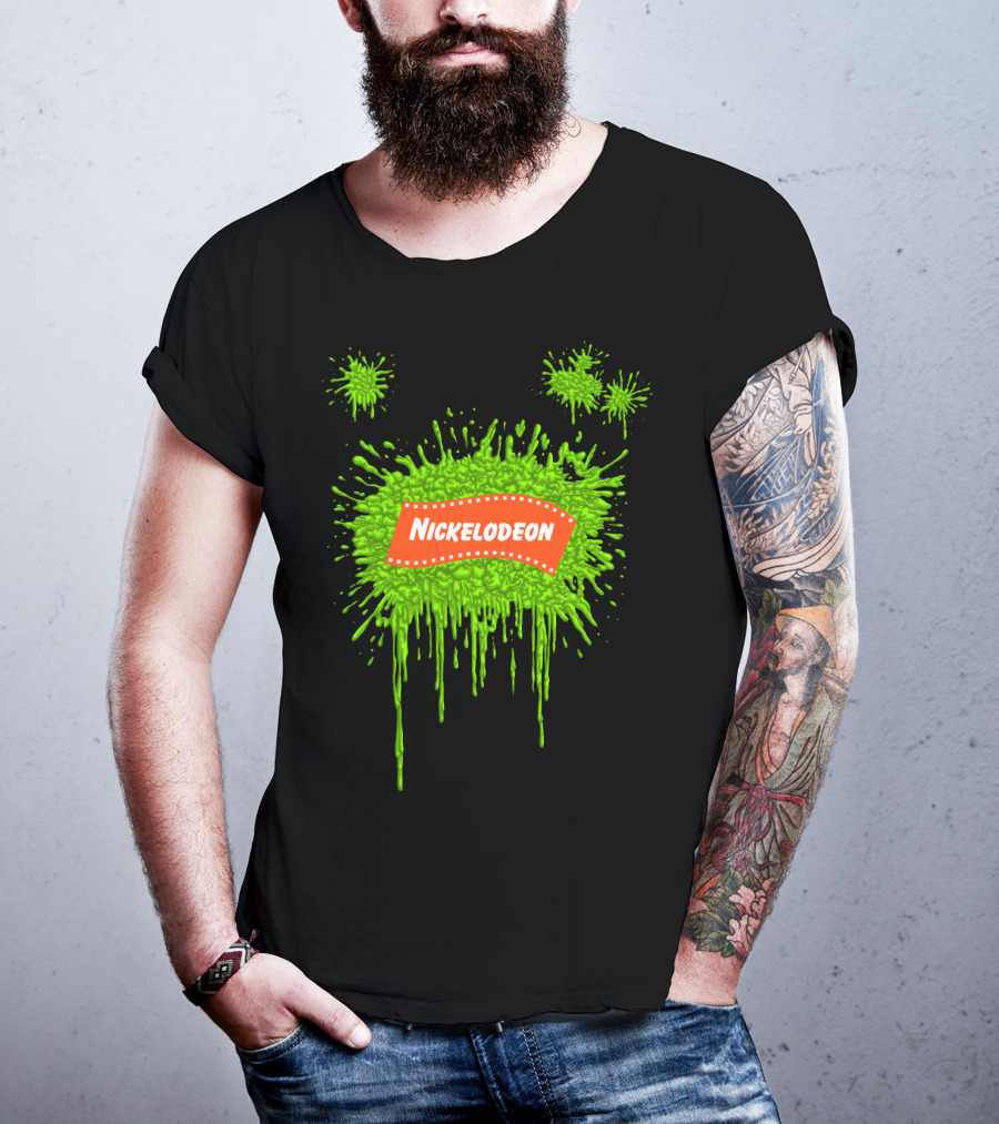 Nickelodeon Classic Green Slime Splat Logo With Orange Text T-Shirt