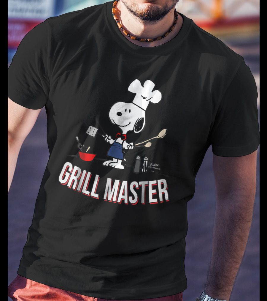 Snoopy Chef In Hat With Utensils And Grill Master Text T-Shirt