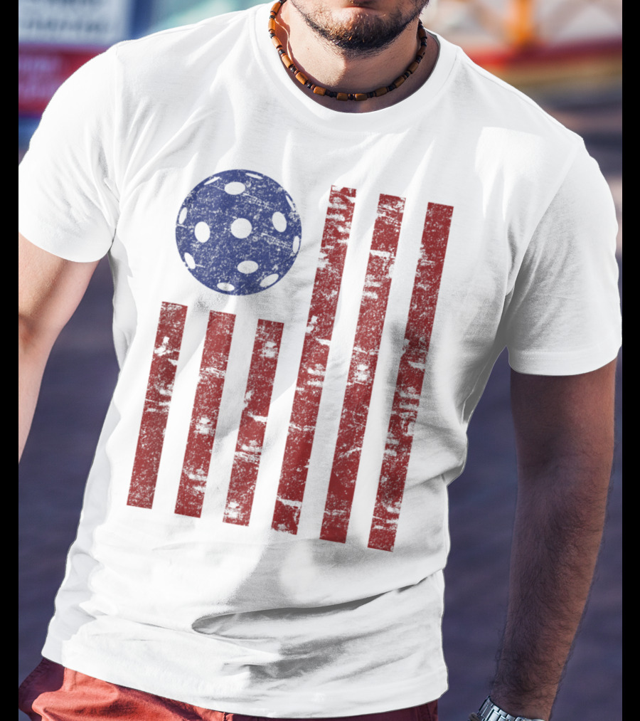 Patriotic American Pickleball Vintage Distressed Flag T-Shirt