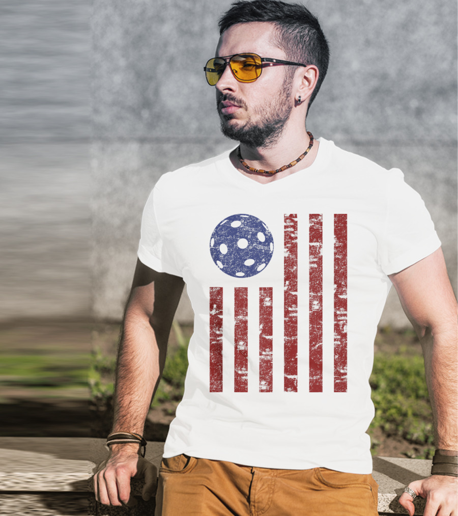 Patriotic American Pickleball Vintage Distressed Flag T-Shirt