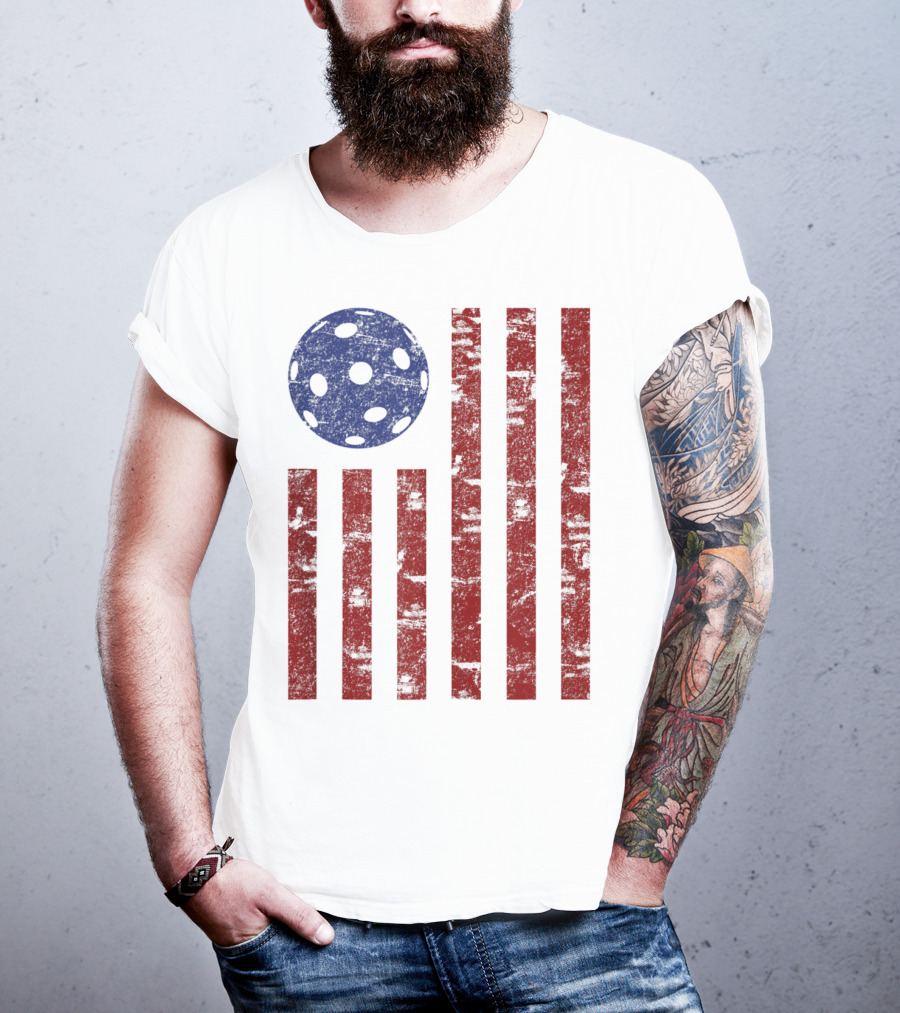 Patriotic American Pickleball Vintage Distressed Flag T-Shirt