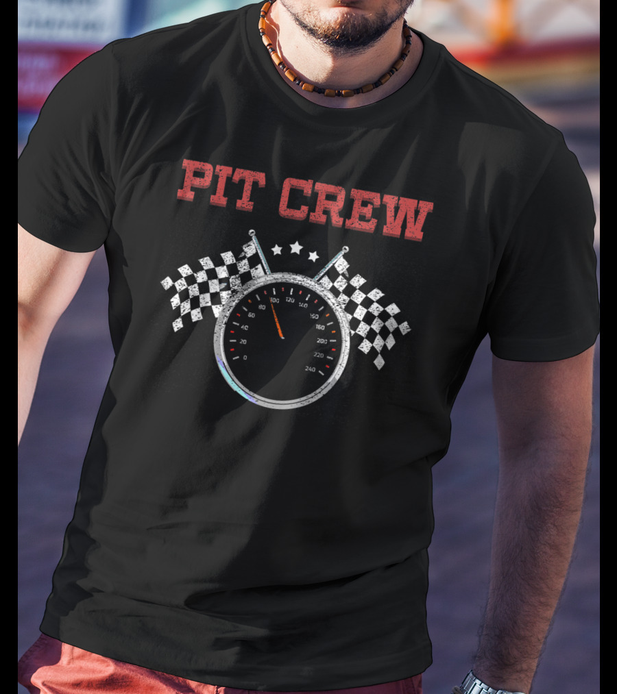 Pit Crew Speedometer With Checkered Flags Racing T-Shirt