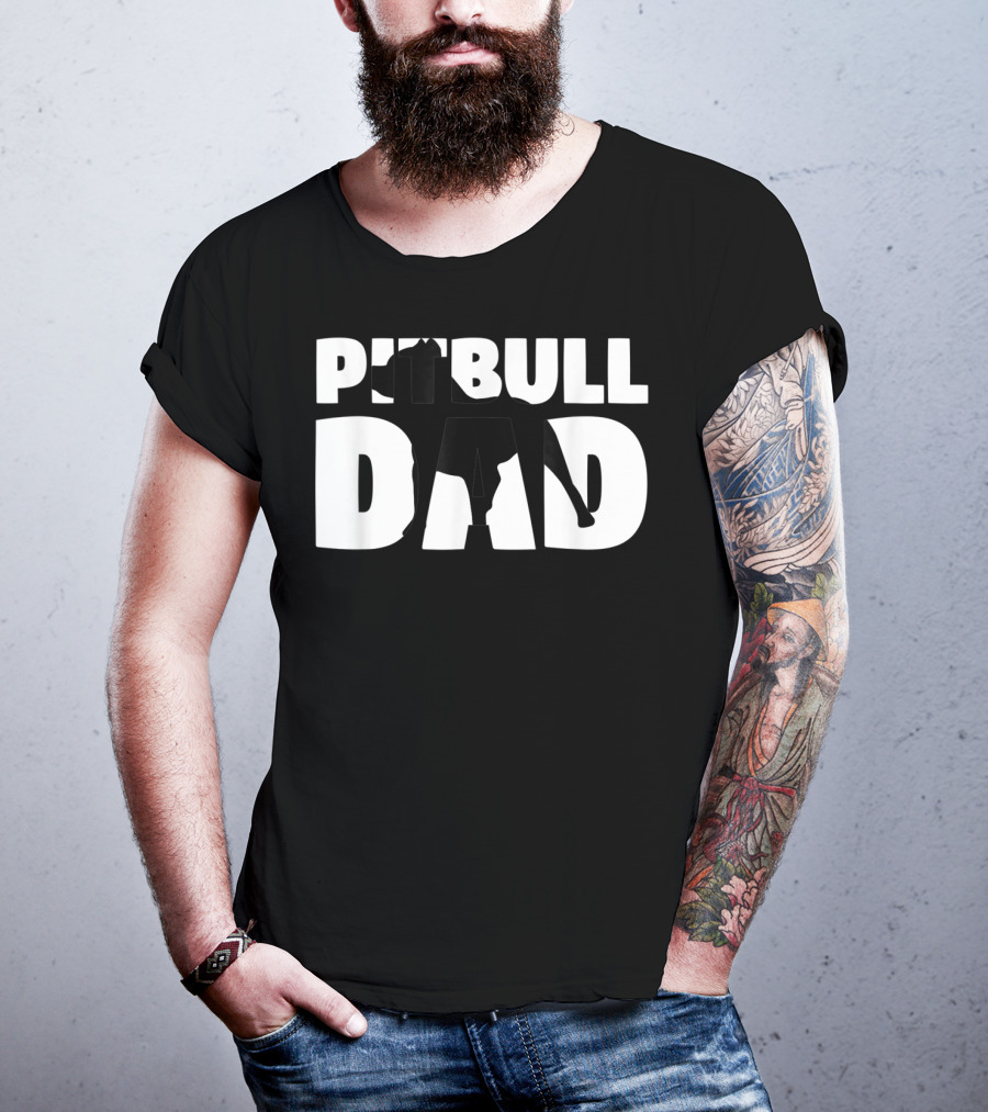 Pitbull Dad Silhouette Dog Father T-Shirt