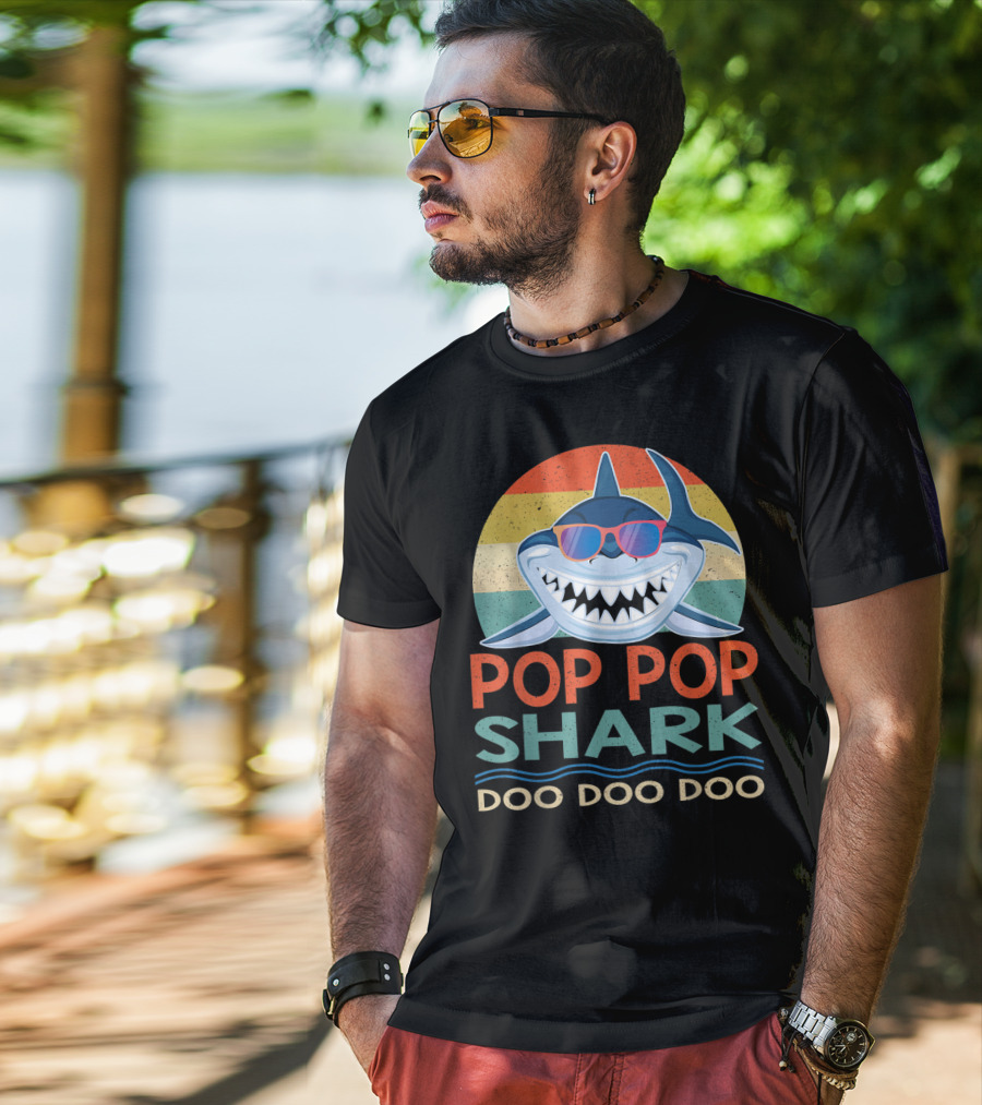 Pop Pop Shark Doo Doo Doo Vintage Retro Style Sunglasses T-Shirt