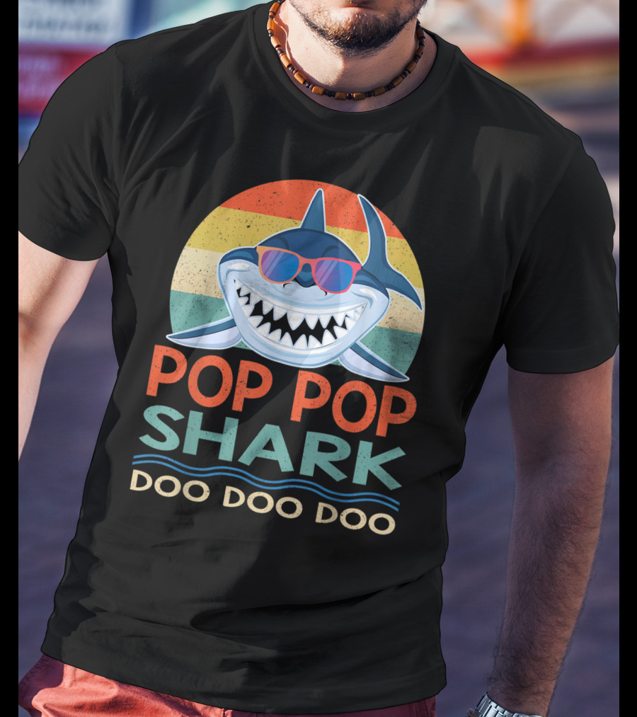 Pop Pop Shark Doo Doo Doo Vintage Retro Style Sunglasses T-Shirt