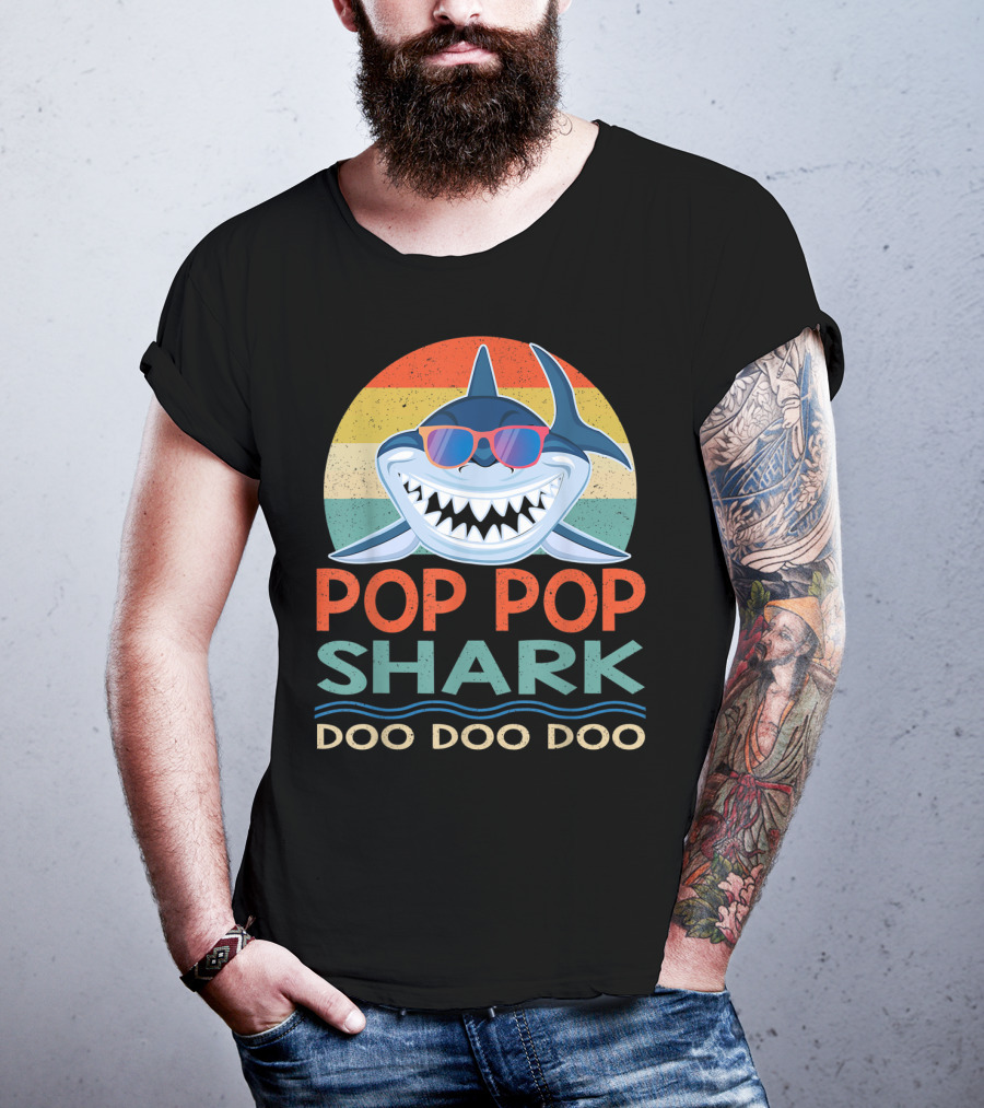 Pop Pop Shark Doo Doo Doo Vintage Retro Style Sunglasses T-Shirt