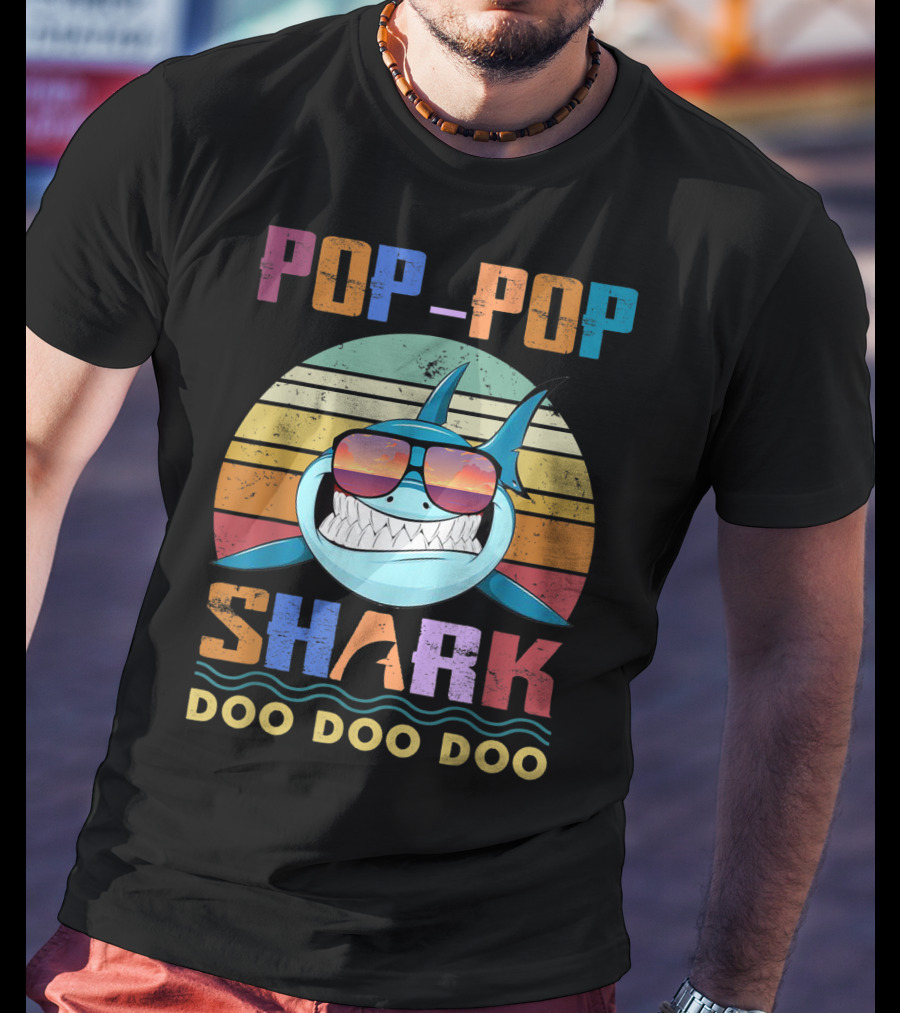 POP POP SHARK DOO DOO DOO Vintage Sunset Sunglasses Shark T-Shirt