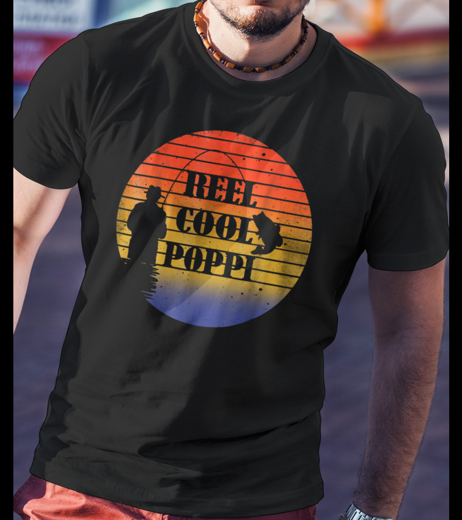 Reel Cool Poppi Silhouette Fishing Vintage Sunset T-Shirt