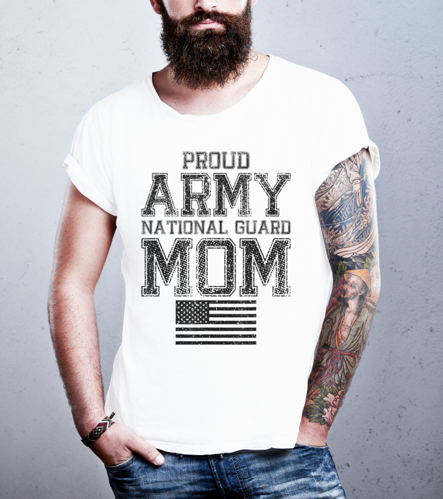 Proud Army National Guard Mom American Flag US Military T-Shirt