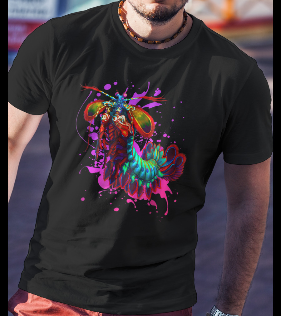 Rainbow Peacock Mantis Shrimp Pink And Purple Splash T-Shirt
