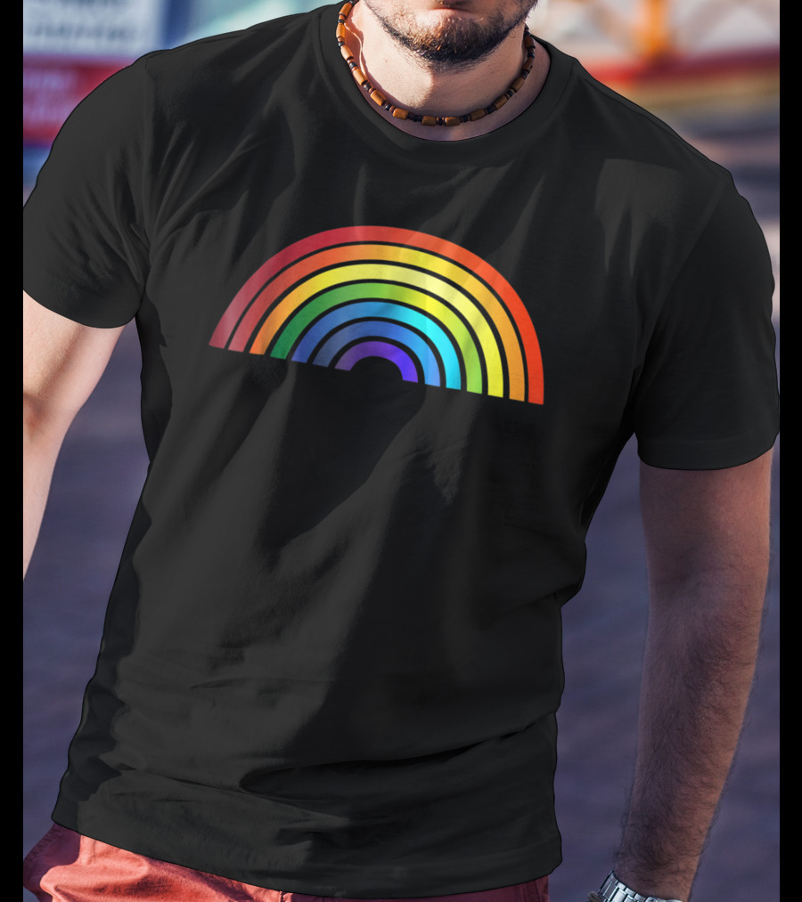Rainbow Glossy Style Basic Simple Stripe T-Shirt