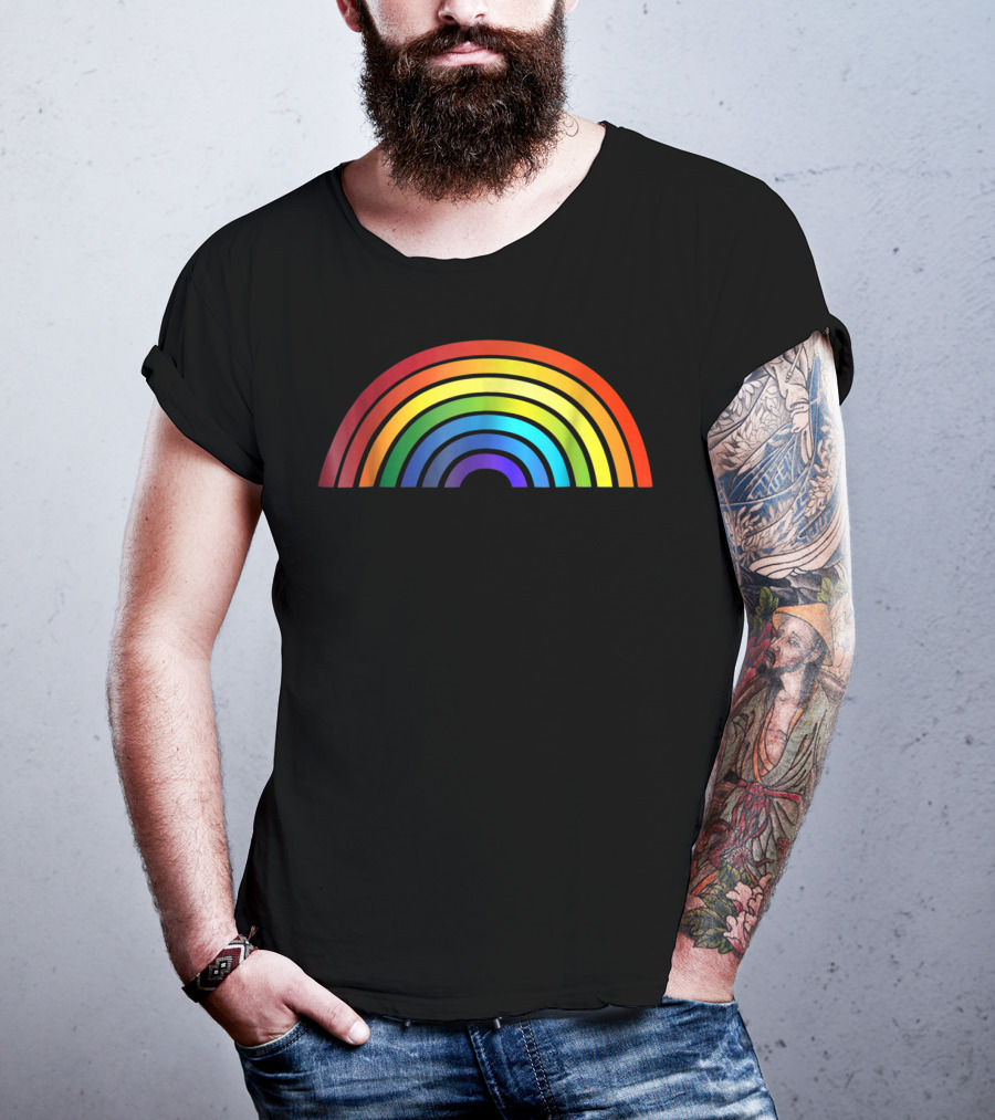Rainbow Glossy Style Basic Simple Stripe T-Shirt