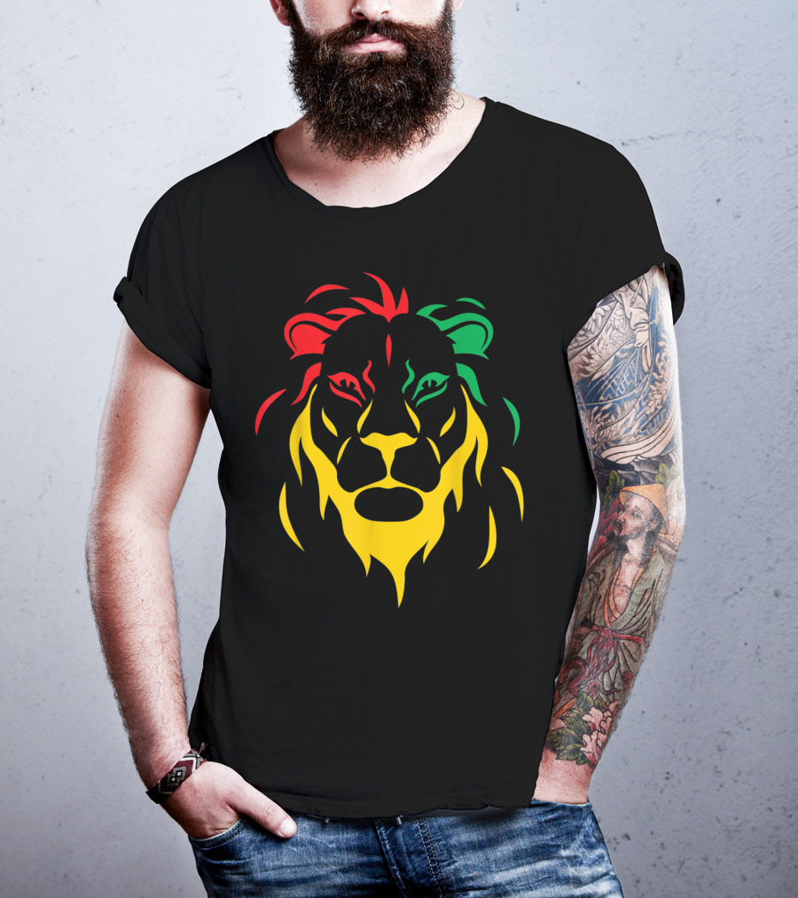 Rastafari Reggae Lion Head In Rasta Colors T-Shirt
