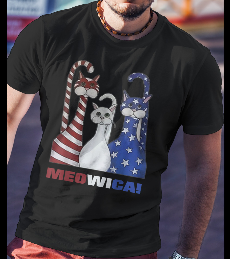 MEOWICA Red White Blue Cat American Flag Patriotic T-Shirt