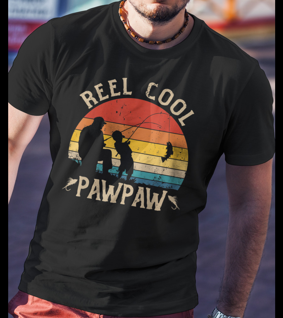 Reel Cool Pawpaw Vintage Silhouette Fishing Scene T-Shirt