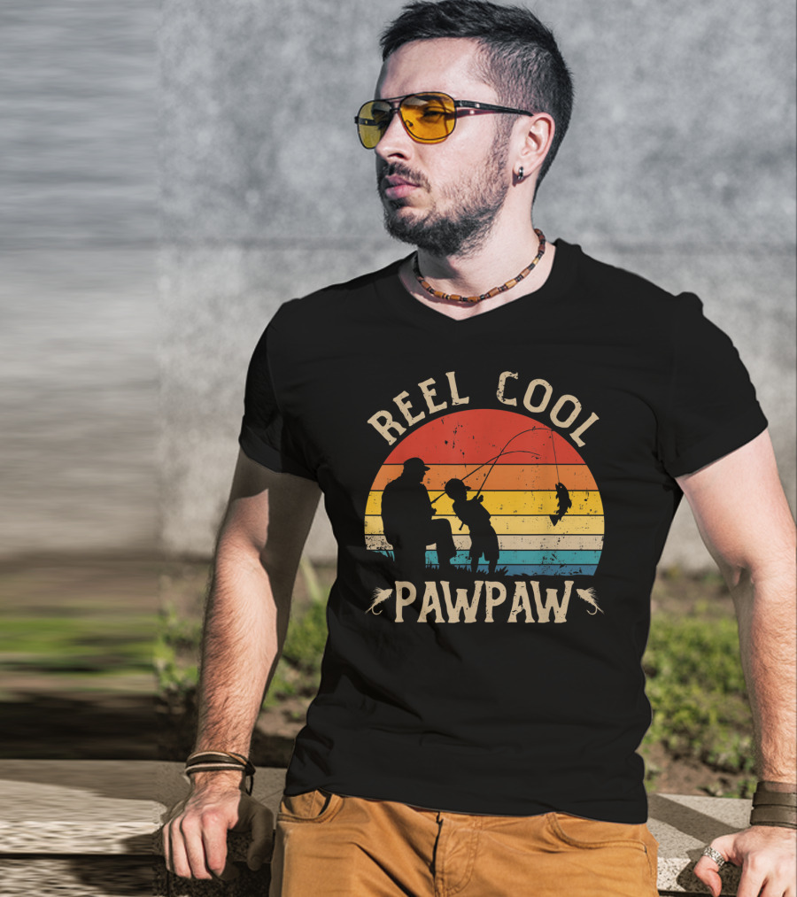 Reel Cool Pawpaw Vintage Silhouette Fishing Scene T-Shirt