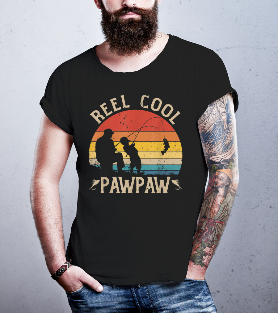 Reel Cool Pawpaw Vintage Silhouette Fishing Scene T-Shirt