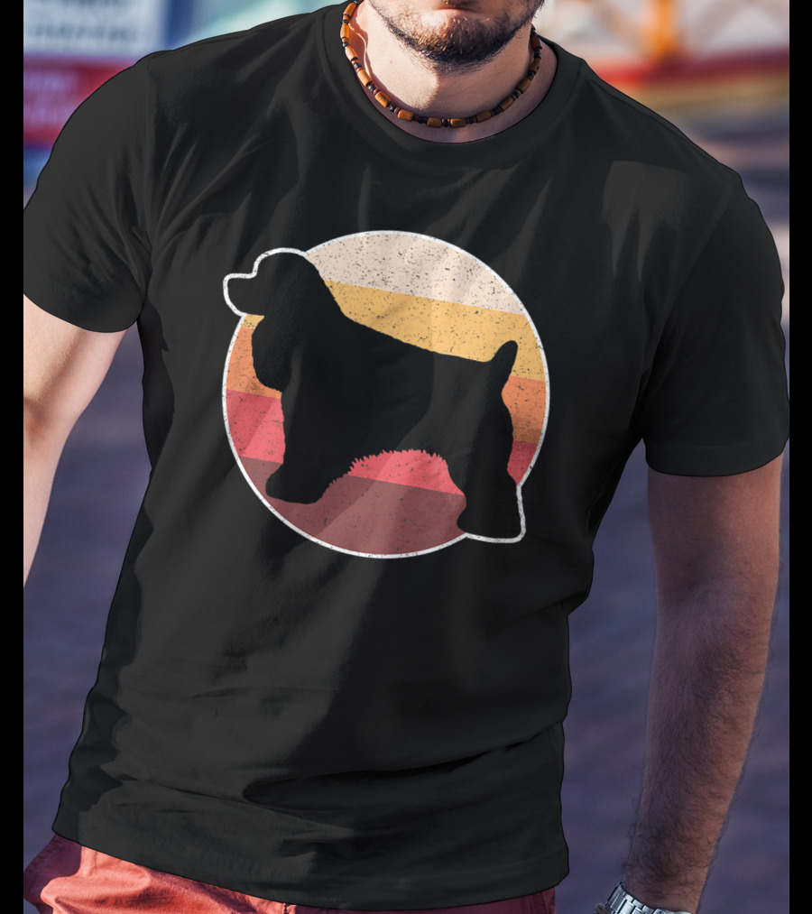 Retro Vintage Cocker Spaniel Dog Lovers Silhouette Circle Stripes T-Shirt