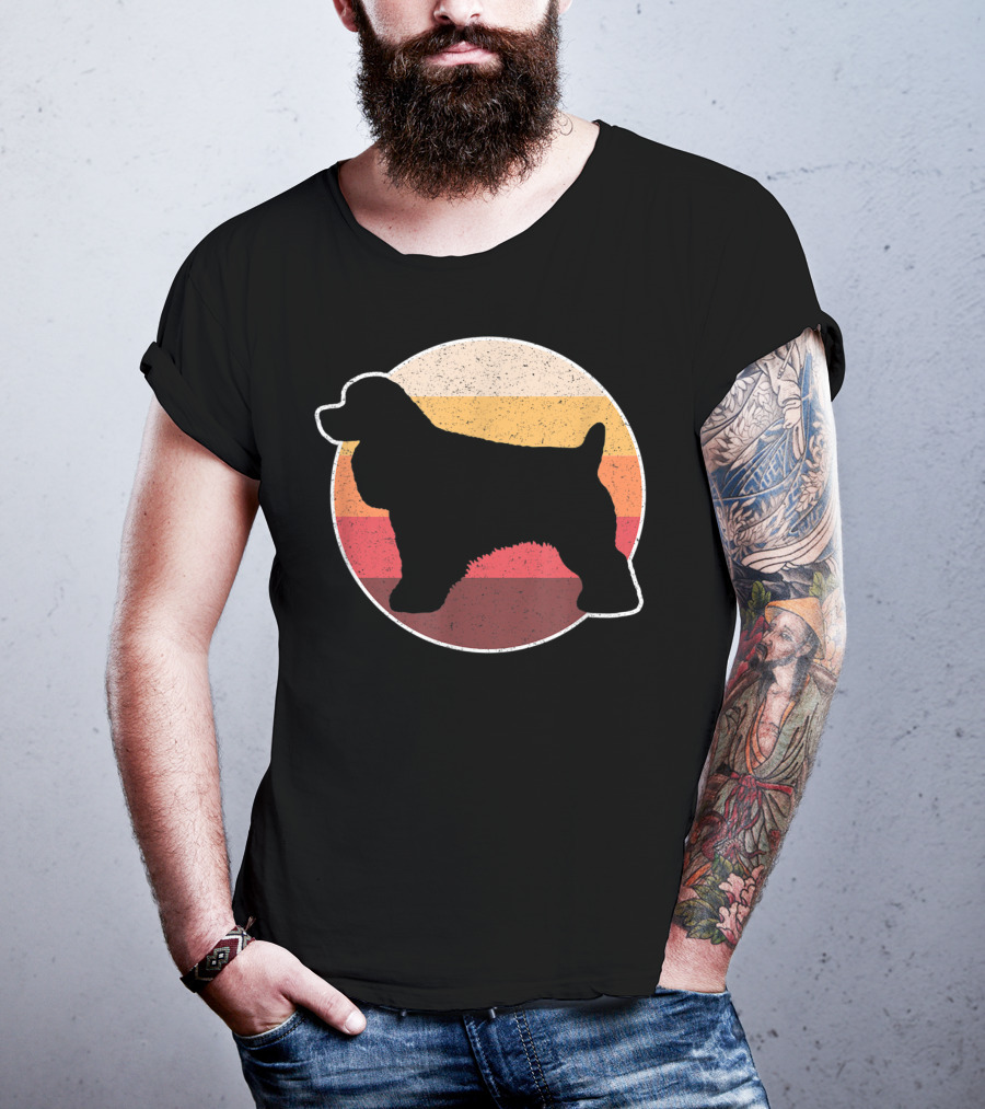 Retro Vintage Cocker Spaniel Dog Lovers Silhouette Circle Stripes T-Shirt