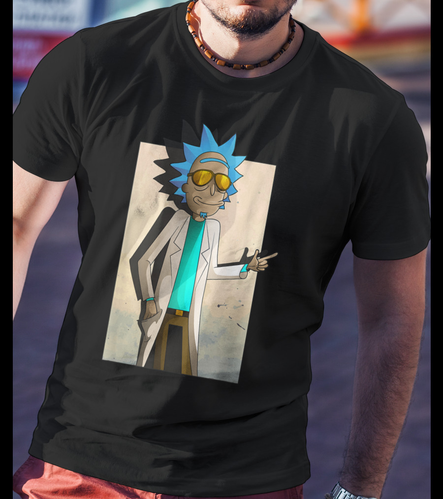Rick And Morty Cool Rick Ricklantis Golden Sunglasses White Lab Coat T-Shirt