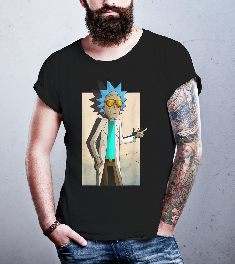 Rick And Morty Cool Rick Ricklantis Golden Sunglasses White Lab Coat T-Shirt