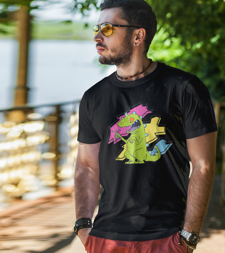 Rugrats Reptar Shreds Colorful Electric Background T-Shirt