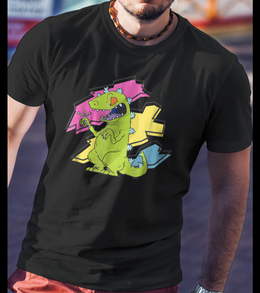 Rugrats Reptar Shreds Colorful Electric Background T-Shirt