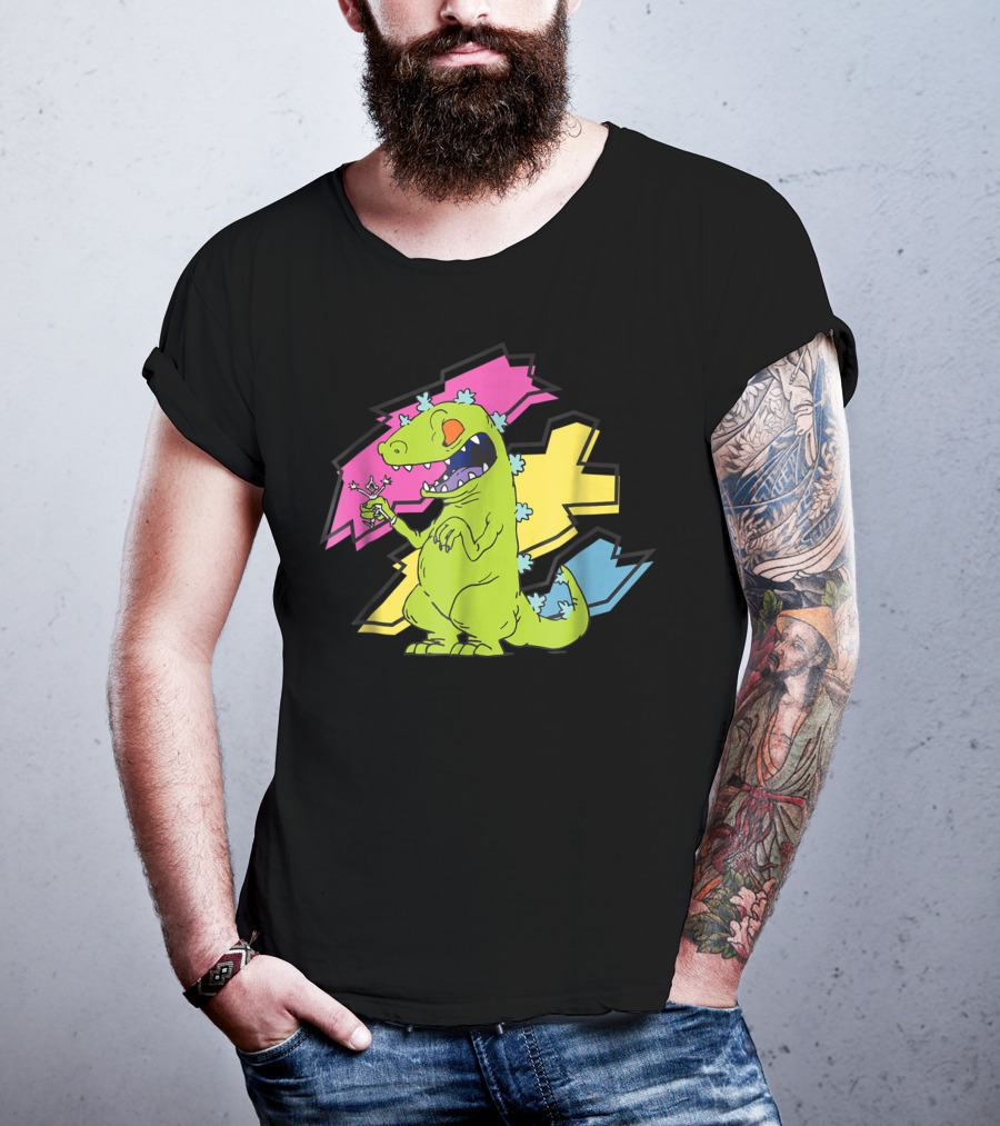 Rugrats Reptar Shreds Colorful Electric Background T-Shirt